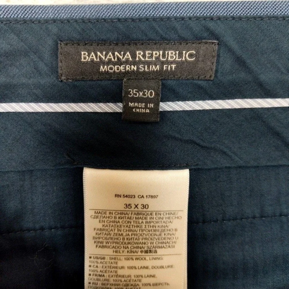 Banana Republic Pants Mens 35x30 Blue Modern Slim Marzotto Wool Dress Suit